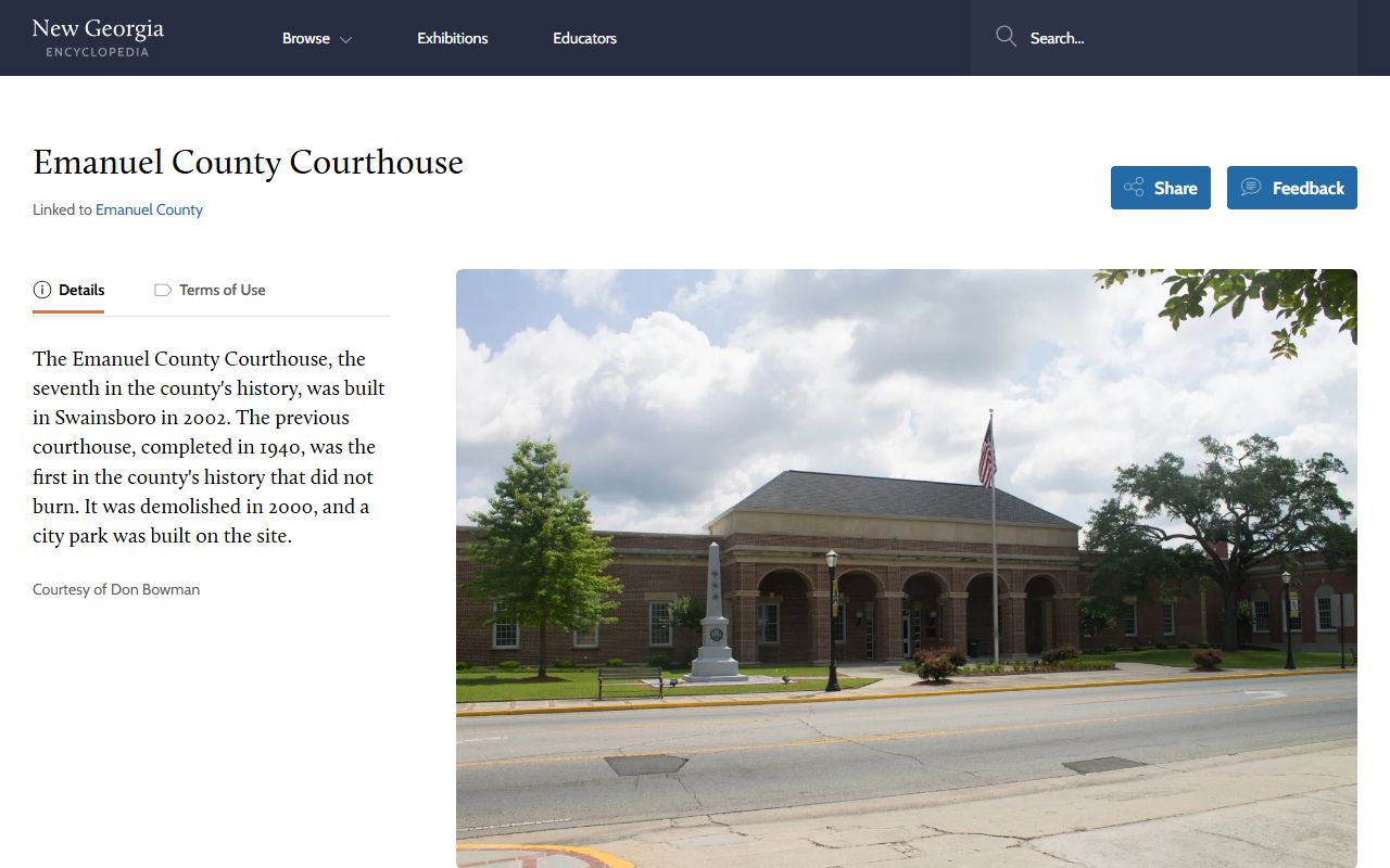 Emanuel County Clerk of Superior Court records courthouse history