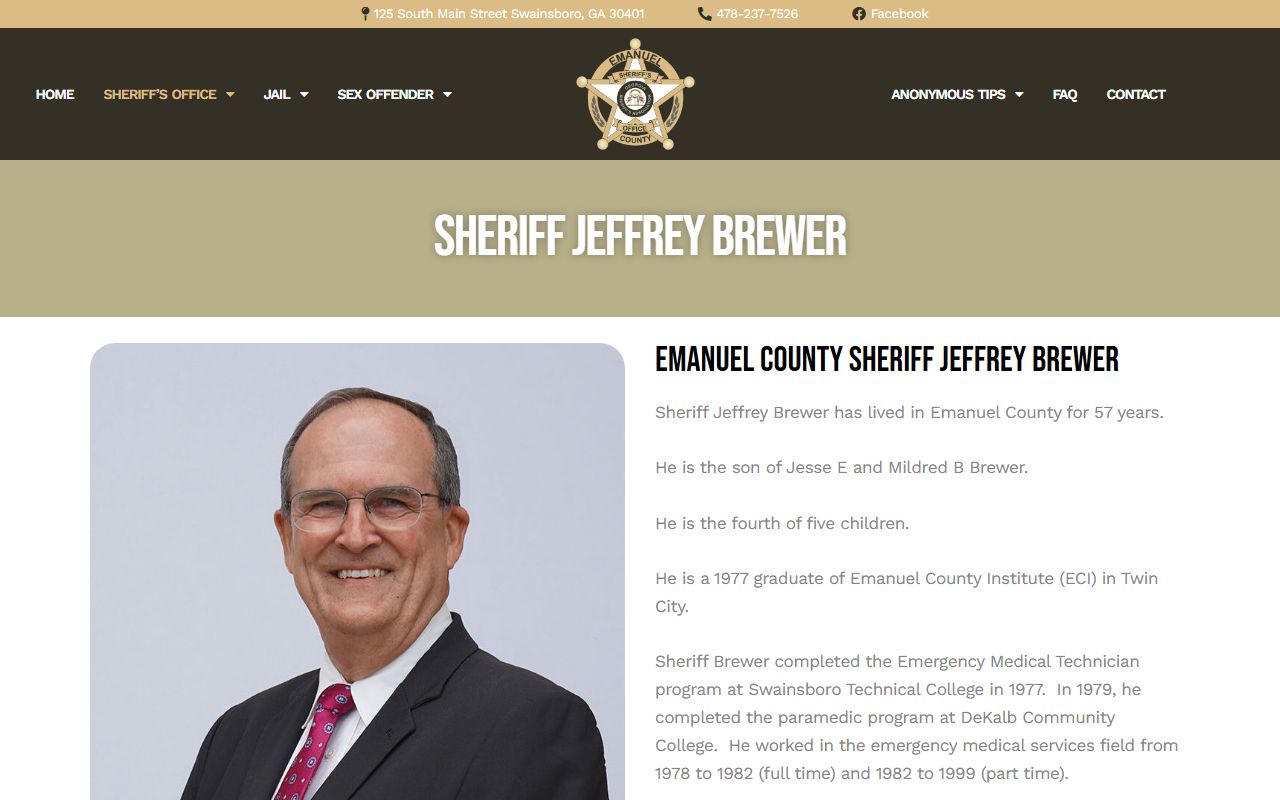 Emanuel County arrest records sheriff biography page