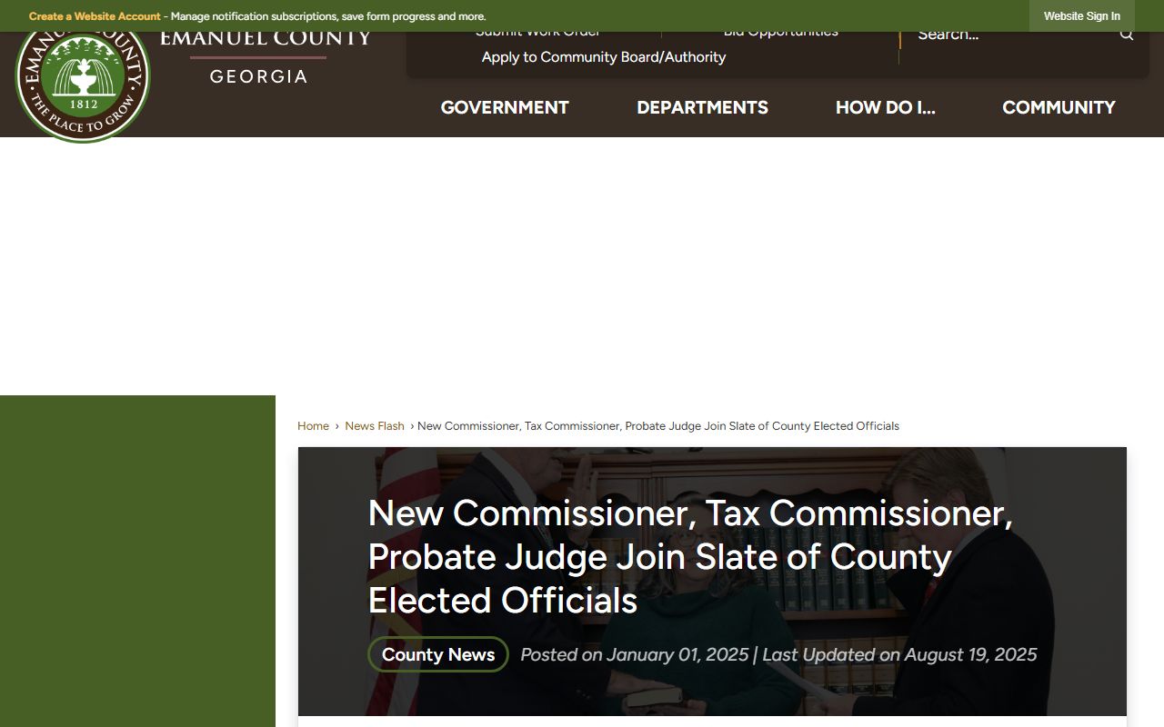 Emanuel County elected official notice for court office context