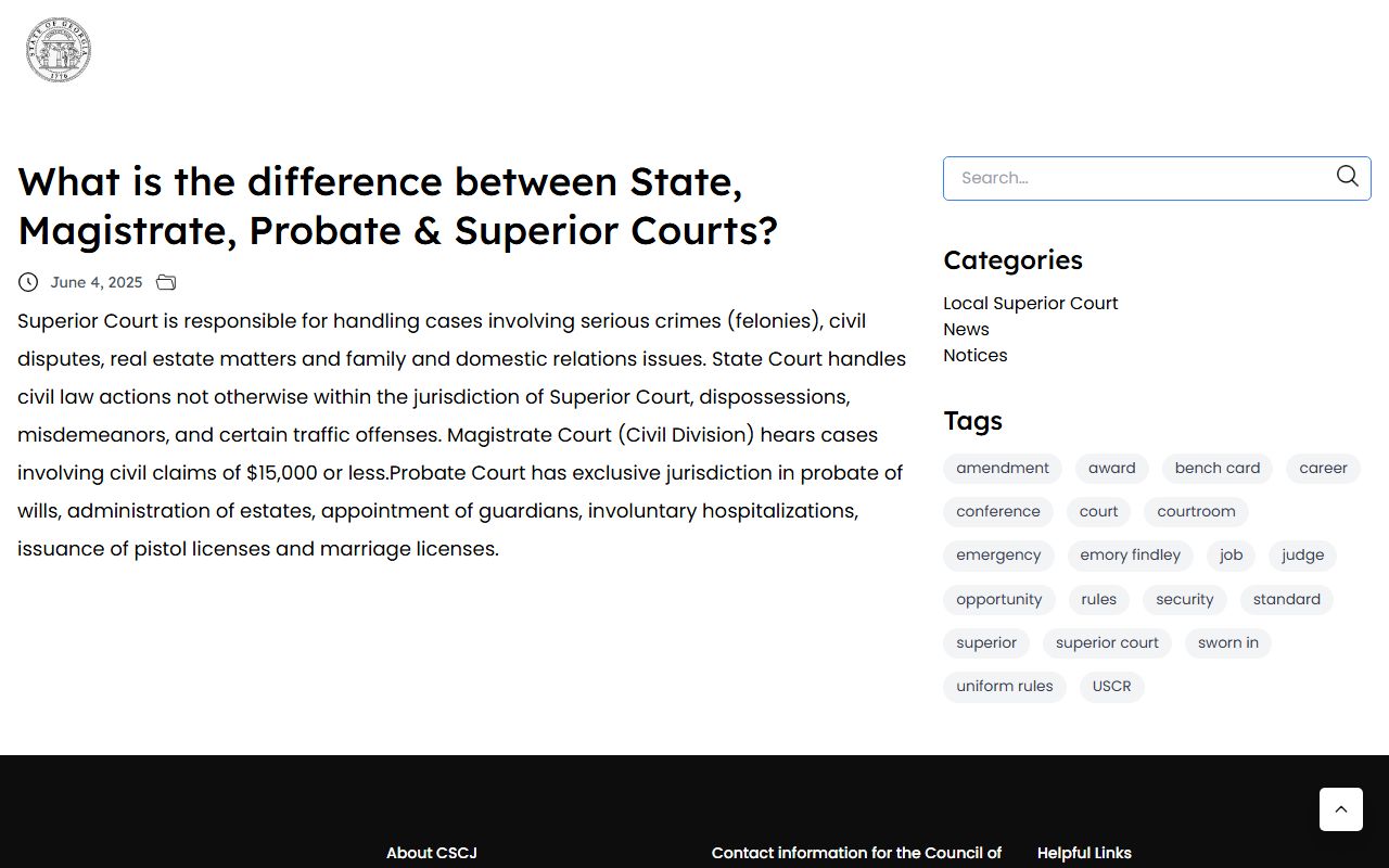 Georgia Superior Courts FAQ about court types