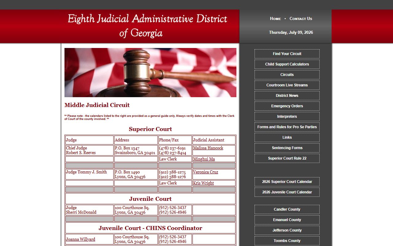 Middle Judicial Circuit directory for Emanuel County docket contacts