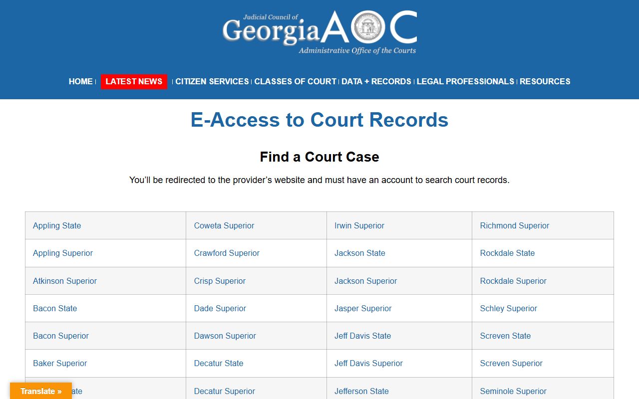 Georgia Courts e-access guidance for court records