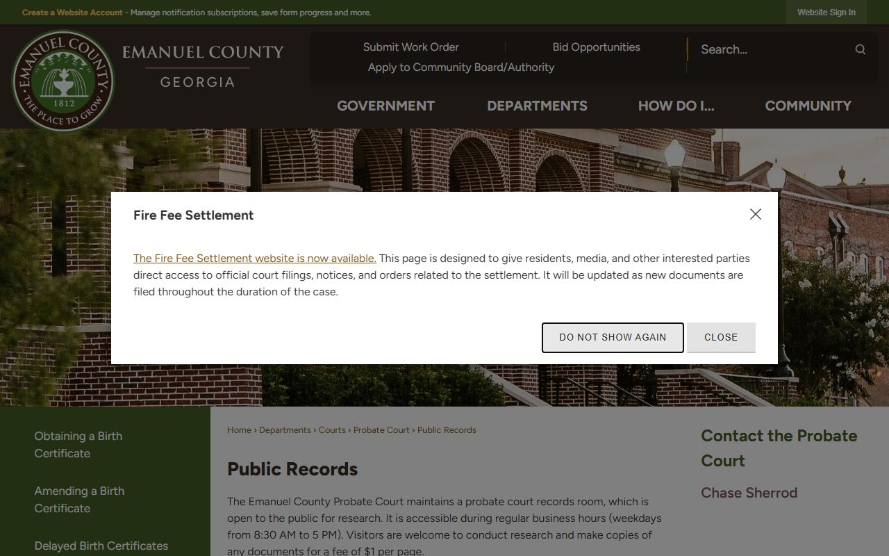 Emanuel County Probate public records room information