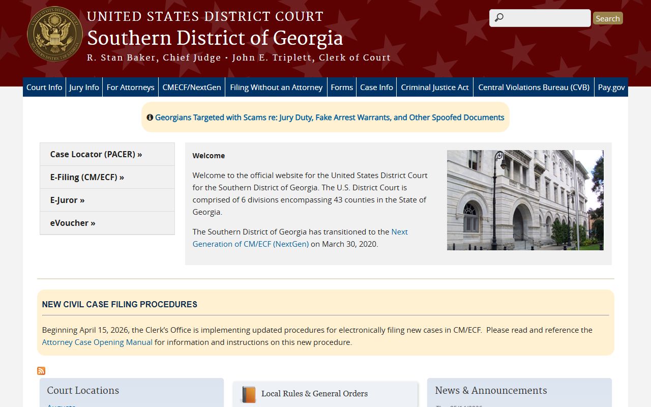 Emanuel County Superior Court federal records Southern District of Georgia home page