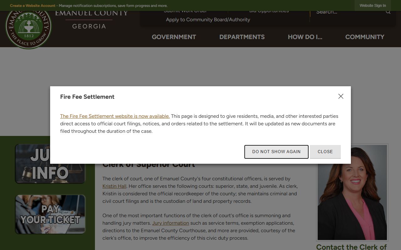 Emanuel County court records Clerk of Superior Court page