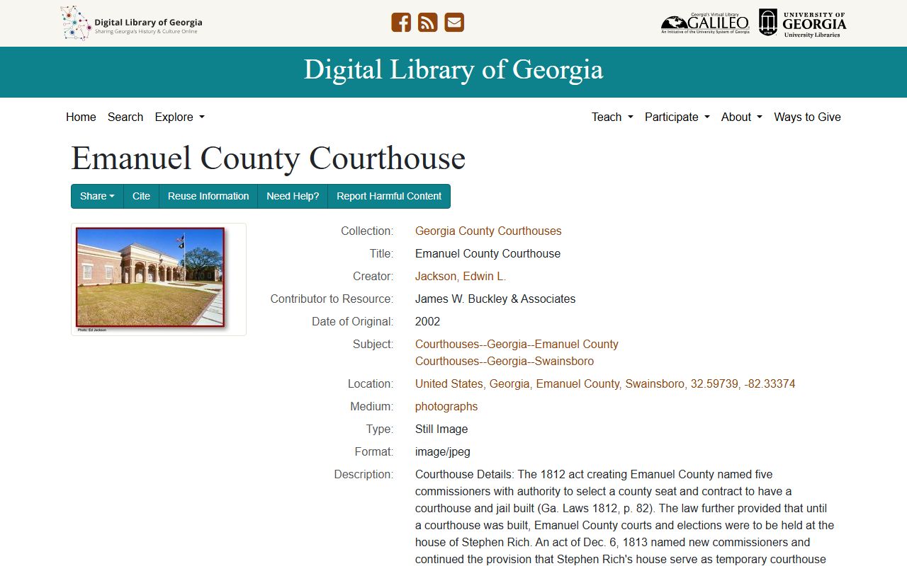 Emanuel County court records courthouse history