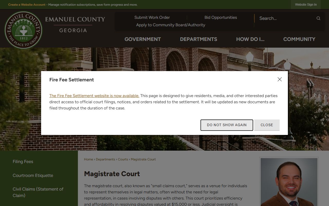 Emanuel County court records Magistrate Court page
