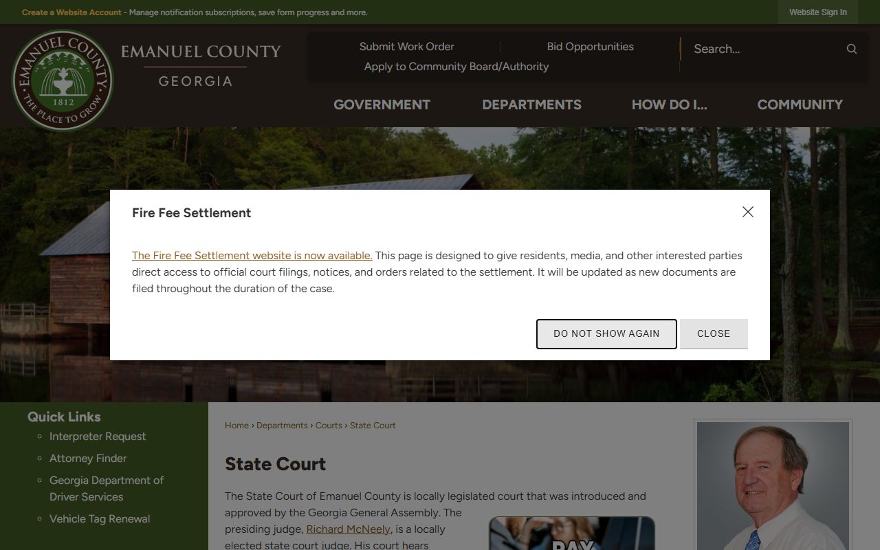 Emanuel County court records State Court page