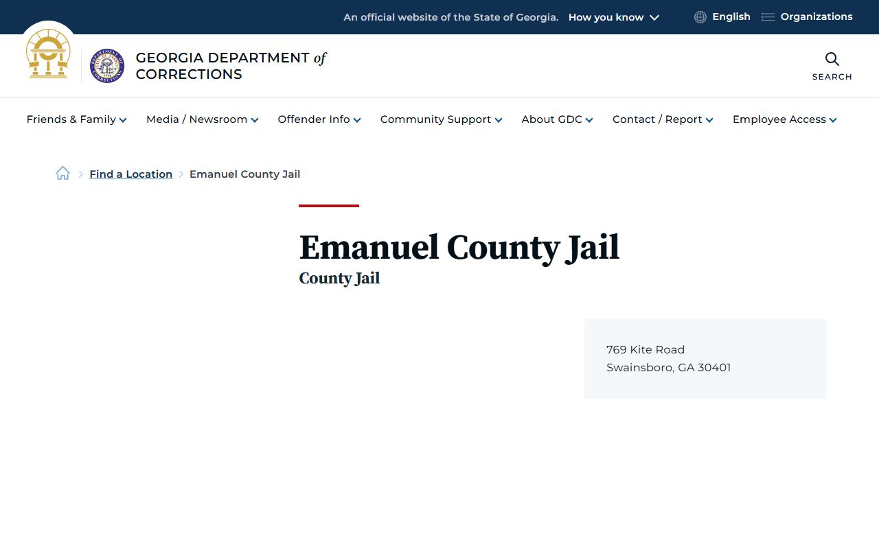 Emanuel County inmate search GDC jail facility listing
