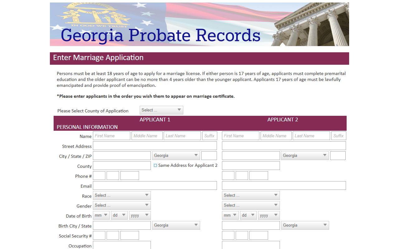 Emanuel County marriage records Georgia Probate Records marriage application