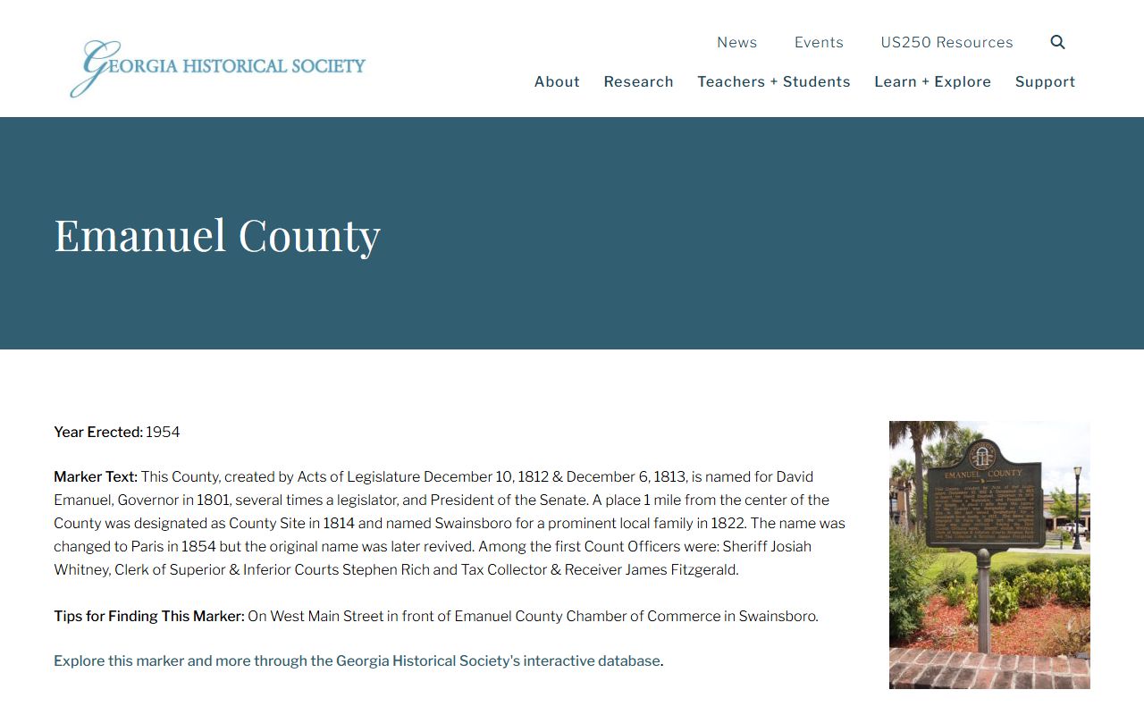 Emanuel County probate records courthouse history marker