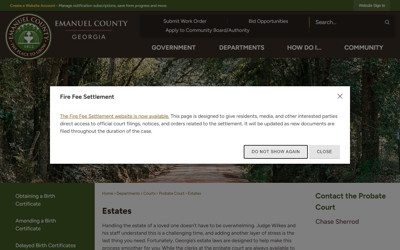 Emanuel County probate records estate forms and instructions