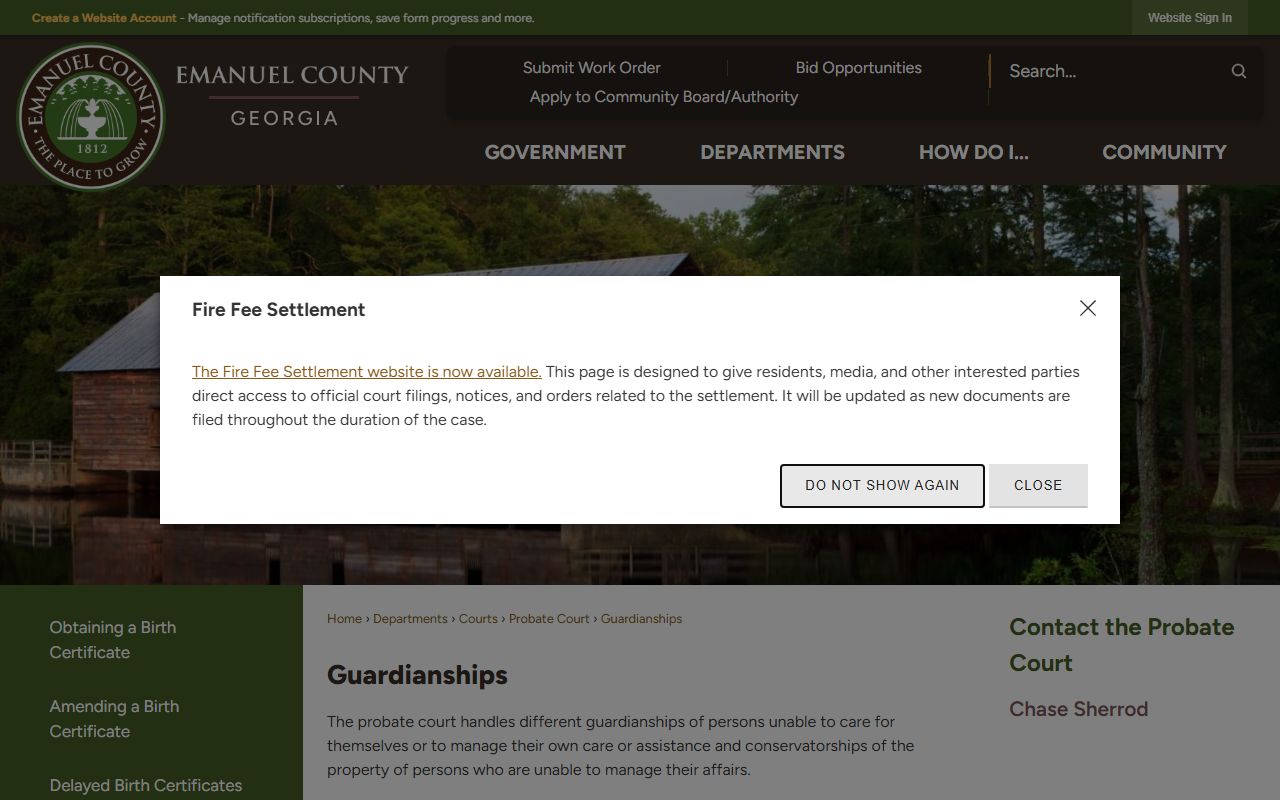 Emanuel County probate records guardianship forms and instructions