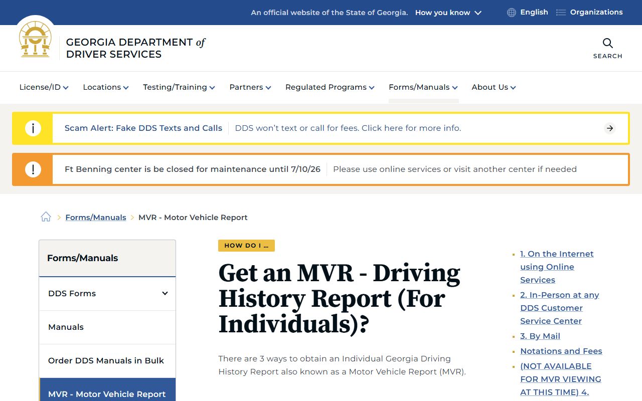 Emanuel County traffic court records Georgia DDS MVR instructions