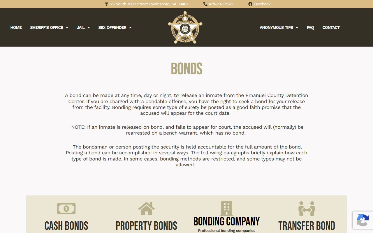 Emanuel County warrant search sheriff bond and bench warrant information